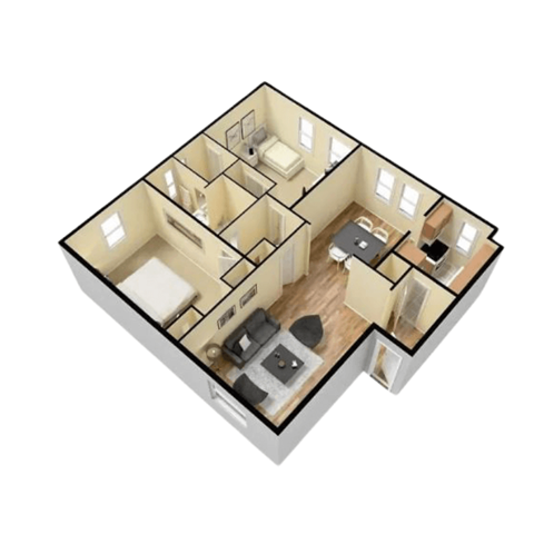 Floor plan for 2 beds, 1.5 baths, 1050 sqft
